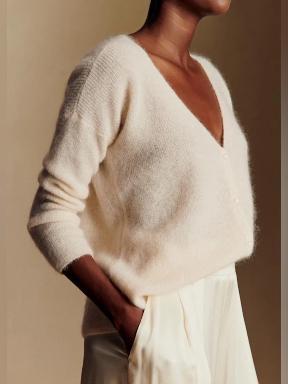 Sezane Barry Cardigan Ecru Cream Mohair Alpaca Button Front Sweater Small - Picture 6 of 11